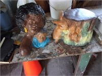 Yard art black lady  & rabbit  stand