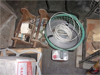 2 wood tool totes and a basket full elec wire