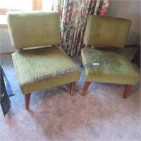2 green chairs w/wood legs