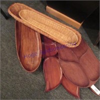 Wood platters & long narrow wicker baskets