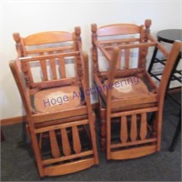 4 wood chairs w/green cloth seat