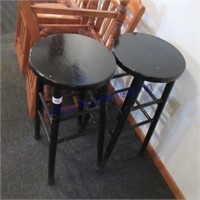 2 black  wood bar stools-13"across, 30"T