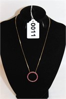 10K Gold Ruby Circle Pendant w/ 18K Chain Necklace