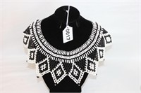 Black and White Beaded Necklace Diamond Pattern