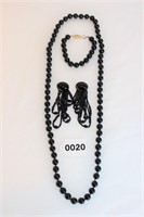 Black Onyx Necklace Bracelet and Earring Lot
