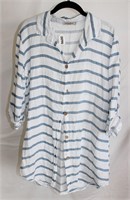 White and Blue Striped Button Down Shirt Sz S