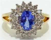 14kt Gold Ring - 32 Diamonds and Blue Tanzanite,