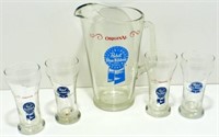 * Pabst Glass Pitcher & 4 Pabst Glasses