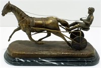 * Bronze Horse Racing Statue with Granite Base -