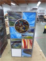 Stained glass pedestal, religious, height 27 in.
