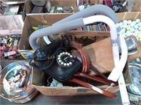 clipboard, telephone, hangers, picture frame, box