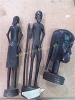 3 carved wood African figurines 1 broken