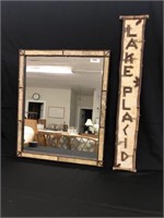 Lake Placid Birch Bark & Twig Sign and Mirror