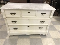 Antique Marble Top White Painted Dresser