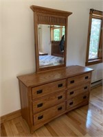 Mission Oak 6 Drawer Dresser with Mirror