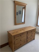 Solid Pine Modern 6 Drawer Dresser & Mirror
