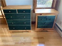 Two Solid Pine Dressers with Green Drawer Fronts