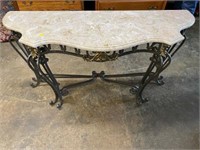 IRON AND MARBLE TOP CONSOLE TABLE