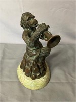 BRONZE MUSICAL MONKEY  MARBLE BASE 13 IN TALL