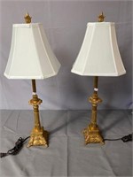 PR OF GOLD CANDLESTICK LAMPS  32 IN TALL CLEAN