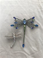 Lot of 2 Dragonfly Jeweled Brooches