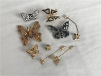 Lot of 9 Butterfly Brooches