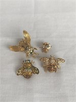 Lot of 4 Jeweled Bee Brooches
