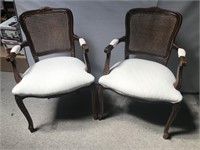Ornate Wood Captains Chairs - Ivory/Cream Fabric
