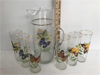 7 pc. Butterfly Pitcher and Glass Set