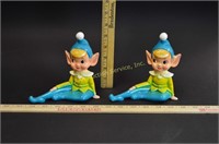 Pair Vintage Ceramic Elf Pixie Figurines
