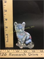 Fenton Hand Painted Opalescent Glass Cat Artist Si
