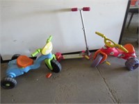 Lot of 1 Scooter and 2 Plastic Trikes