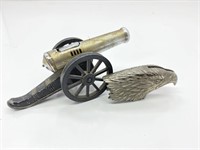 Small cannon lighter (not working) and knife hilt