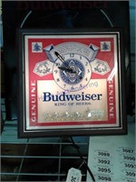 Budweiser light/clock- light works-approx 14"x14"