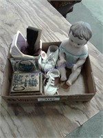Doll, ash tray, baby shoes
