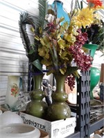 2 green vases w/flowers