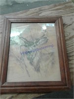 Wood framed deer picture- appros 2ftTx21"W