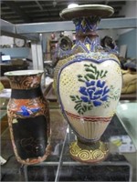 2 ORIENTAL POTTERY VASES 9" AND 6"
