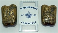 2 Boy Scout Tie Clasps & Scout 1955 Camporee Item