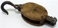 Wood & Hand Forged Pulley - Hook & Metal, Faint #