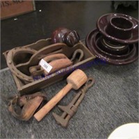 Large insulator, wood tote, small wood pulley