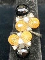 DESIGNER STERLING RING WITH SMOKY QUARTZ AND