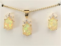 CREATED FIRE OPAL NECKLACE AND EARRINGS SET