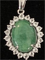 950 SILVER EMERALD (BERYL)  AND WHITE SAPPHIRES