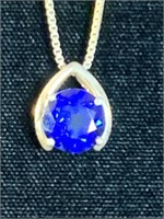 STERLING BLUE TYPE STONE PENDANT NECKLACE:  7 1/2
