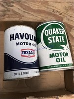 Quaker state & Havaloine oil cans- full cans