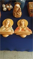 Jesus & Mary Chalkware Plaques & Madonna Planter