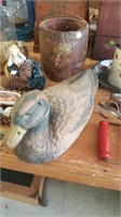 Paper Mache Duck Decoy & Small Wood Barrel