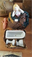 Porcelain Half Doll Pin Cushion & Doll Bathroom