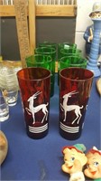 1940's Decorated Ruby Red & Forest Green Tumblers